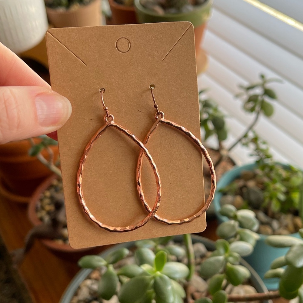 Rose Gold Hammered Teardrop Dangle Earrings